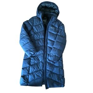 Marmot 700 Fill Down Women's Coat Blue Long Hooded Sz M Quilted READ AS IS